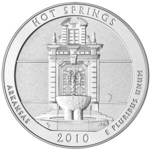 2010 america the beautiful quarters five ounce silver uncirculated coin hot springs arkansas reverse burnished.jpg