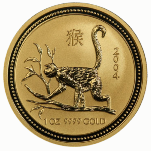 gpe04lunarmonkey 1 1 2004 pe gold lunar year of the monkey 1 oz coin rev.png