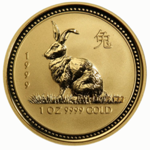 gpe99lunarrabbit 1 1 1999 pe gold lunar year of the rabbit 1 oz coin rev.png