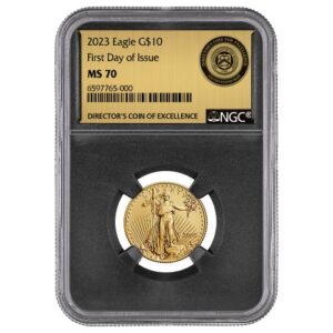 gus23agengcms70fdoidmoe 025 2023 us gold eagle 1 4 oz ngc ms 70 first day of issue coin directors medal of excellence front.jpg