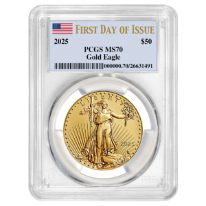 gus25agepcgsms70fdoiflag 1 2025 us gold eagle pcgs ms 70 first day issue flag 1 oz coin.png