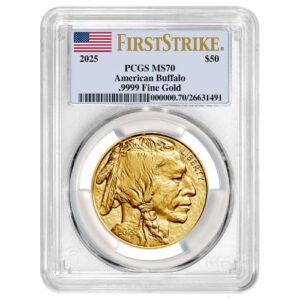 gus25buffpcgsms70fs 1 2025 us gold buffalo pcgs ms 70 first strike 1 oz coin obverse.jpg