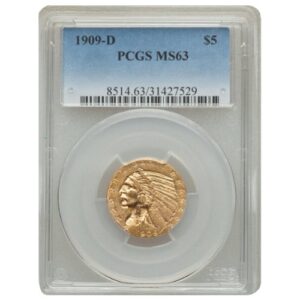gus5indian1909dpcgsms63 02419 1909 d us gold indian half eagle 5 coin pcgs ms 63 front.jpg