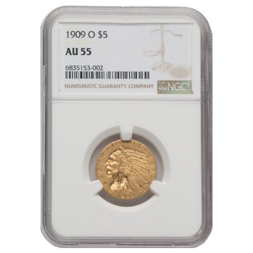 gus5indian1909ongcau55 04838 1909 o us gold indian 5 coin ngc au 55 obverse.jpg gus5indian1909ongcau55 04838 1909 o us gold indian 5 coin ngc au 55 obverse.jpg
