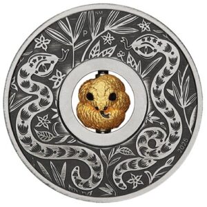 spe25lunarsnakerotating 1a 2025 pe silver lunar series year of the snake rotating charm 1 oz antiquated coin front.jpg