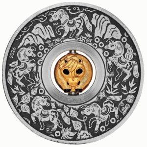 spe26lunarhorserotating 1a 2026 pe silver lunar series year of the horse rotating charm 1 oz antique coin obv.png