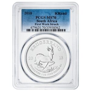 ssa18krugpcgsms70fws 1 2018 sa silver krugerrand pcgs ms 70 first week struck 1 oz coin obverse.jpg