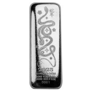 ssc24lunarsnakebar 100g 2025 sc silver lunar year of the snake 100 gram bar front.jpg