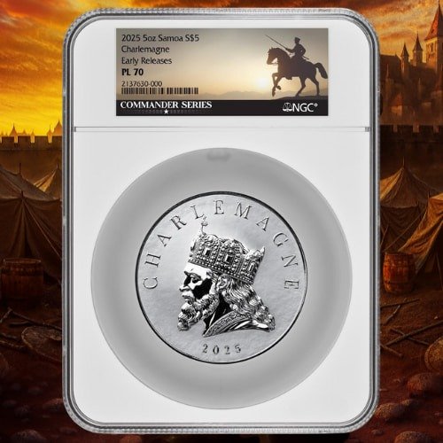 ssc25charlemagnengcpl70er 5 2025 sc silver commander series charlemagne ngc pl 70 early releases 5 oz coin obverse.jpg