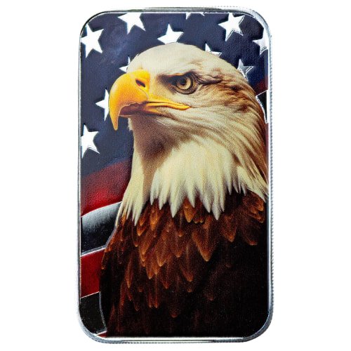sscpatrioticbaldeaglebar 1c sc silver patriotic bald eagle 1 oz colored bar front.jpg