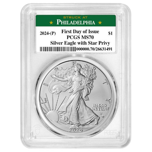 sus24asepstarprivypcgsms70fdoiphil 1 2024 p us silver eagle star privy pcgs ms 70 first day of issue 1 oz coin philadelphia label obverse.jpg