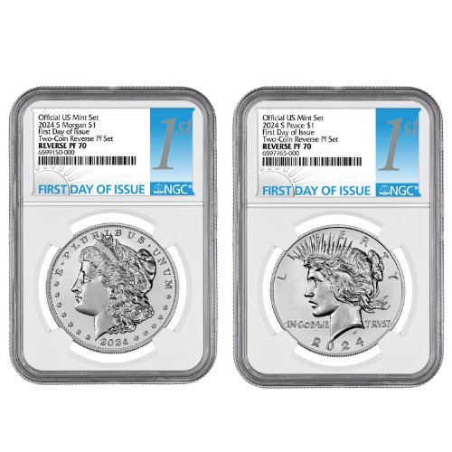 sus24mpsetngcpf70fdoi 1716rp 2024 s us silver morgan peace dollar ngc pf 70 first day of issue reverse proof 2 coin set set 1.jpg sus24mpsetngcpf70fdoi 1716rp 2024 s us silver morgan peace dollar ngc pf 70 first day of issue reverse proof 2 coin set set 1.jpg