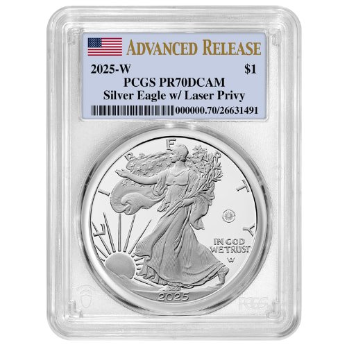sus25asewlaserprivypcgspr70ar 1p 2025 w us silver eagle laser beam privy pcgs pr 70 ar 1 oz proof obverse.jpg