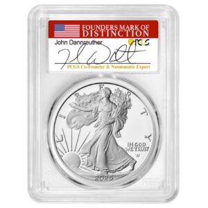 sus25asewpcgspr70fdoidann 1p 2025 w us silver eagle pcgs pr 70 first day of issue 1 oz proof john dannreuther label obverse.jpg