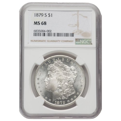 sus9079smorgandollngcms68 1879 s silver morgan dollar ngc ms 68 front.jpg